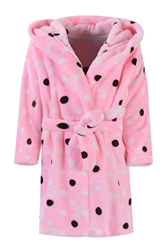 NUOGMOK Boys Girls Bathrobes Toddler Kids Hooded Robes Plush Soft Coral Fleece Pajamas Sleepwear for Girls Boys(Polka Dot,US 11-12T/Height 63.0