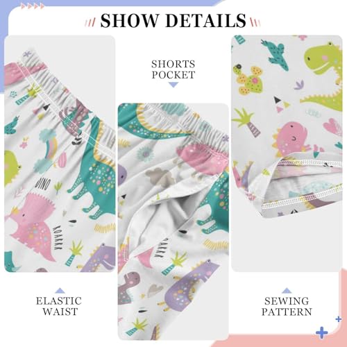 ZZXXB Colorful Dino Print Boys Long Pants Soft Trousers Elastic Waist Kids Lounge Bottoms with Pockets S-XL4