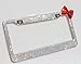 OTOSTAR 7 Row Pure Handmade Waterproof Bling Bling Rhinestones Stainless Steel Metal License Plate Frame with 2 Holes with Matching Screws Caps (White Stones with red Bowknot)