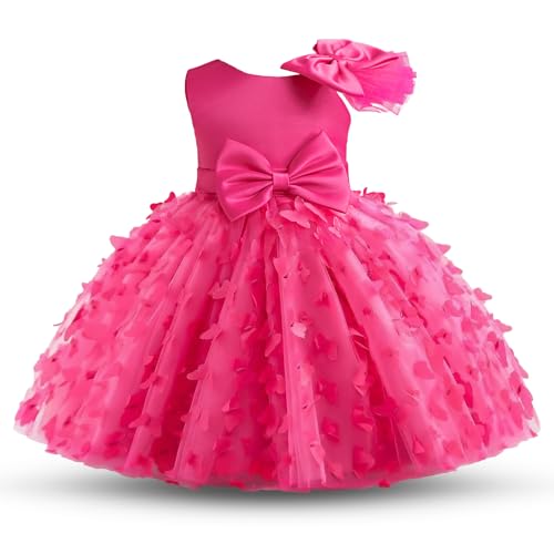 NNJXD Baby Girl Birthday Party Dress Tutu Toddler Girl Cute Bowknot Gown 2064 Rose (1Y) 1 Year