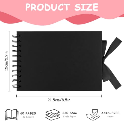 Aolso Fotoalbum Zum Selbstgestalten, 30 schwarze Seiten DIY Erinnerungsalbum, 21,5 x 15 cm DIY Fotoalbum für Baby, Scrapbook-Fotoalben, Retro Fotoalbum für Geburtstag, Abschlus (Schwarz)