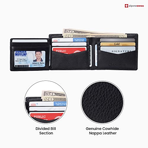 Alpine Swiss Mens Wallet for Men | RFID Protected Leather Mens Wallet | Spencer Bifold with Divided Bill Section | Gift Box | 2 ID Windows | 14 Card & Storage Pockets for Organization3