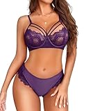 Avidlove Lingerie Set for Women 2 Pieces Bra and Panty Sets Lace Babydoll Lingerie Outfits Purple M
