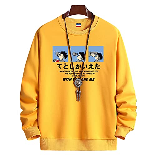 Sweat Hommes Col Rond Dessin Animé / Lettre Imprimé Pull Hommes Mode Décontracté Lâche Pullover Hommes Plus Doublure Polaire Chaud Sweat Hommes C-Yellow XXL Cover