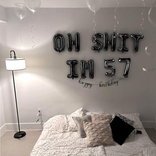 Image of Oh I'm 57! Latex Balloons 16 Inch Black Hallo Fifty Seven Cheers to 57 Years Old Theme Decor for Man Woman Happy 57th Birthday Party Photo Studio Prop Flag Decorations Favors Supplies