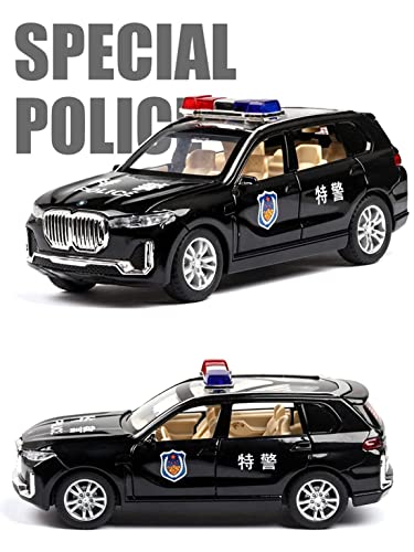 Image of Invite Enterprise Exclusive Alloy Metal Pull Back Die-cast Car 1:32 BMW X7 Police Toy CAR Diecast Metal Pullback Toy car with Openable 6 Doors, Light Music (1:32 B M W X7 Police - Black)