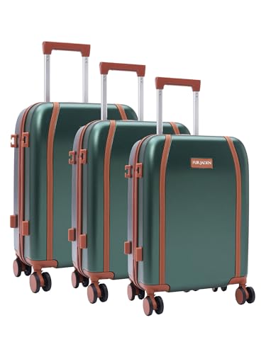 Image of FUR JADEN The Wayfarer Polycarbonate Travel Luggage Suitcase with 8 StealthTech Silent Shock Absorbing Wheels, TSA Lock & Aviation Grade Telescopic Trolley (Forest Green, Set of 3)