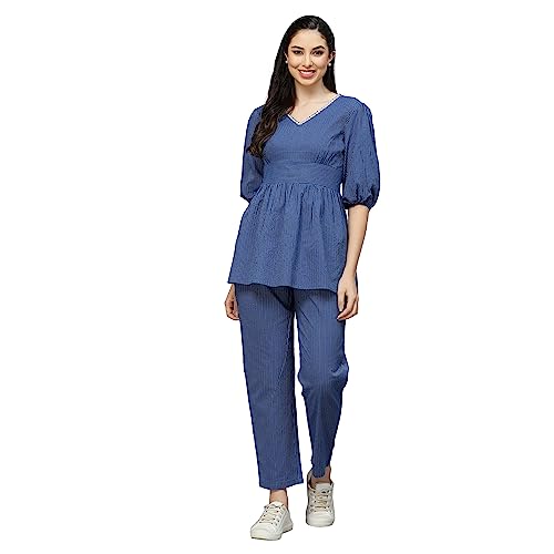 Image of Stylum Women's Self Woven Kantha Cotton Kurti Pant Set