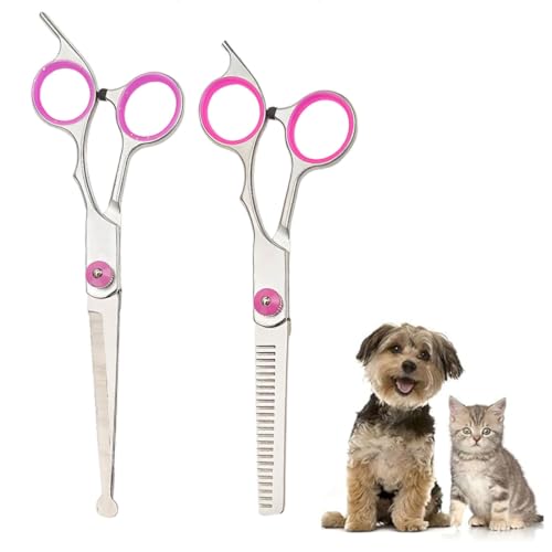 2 Piezas Tijeras para Perros Profesional, Tijeras Peluqueria Canina, Tijeras Curvas para Perros de Acero Inoxidable con Punta Redonda de Seguridad, para Cortar EI Pelo para Perros y Gatos