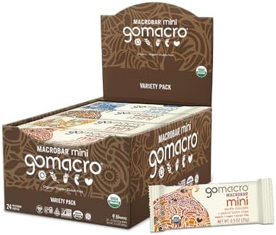 GoMacro MacroBar Mini Organic Vegan Protein Bars, Variety Pack, 0.9 Oz, 24 Count