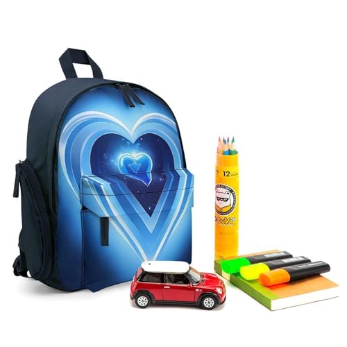 Blue Heart Backpack Small Book Bag with Side Pocket, Lightweight Durable Backpack, Travel Rucksack, Blue-style3