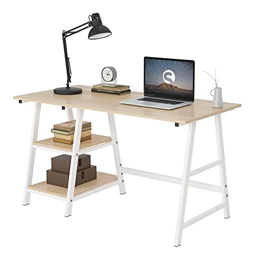 soges 120 × 60 × 75 cm Escritorio de la computadora Escritorio de Caballete Escritura Escritorio de la Oficina doméstica Estación de Trabajo con Estante, Millennium Oak,Tplus-MO