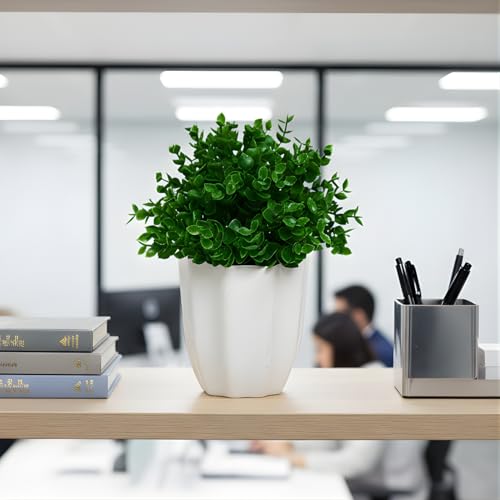 Image of fancymart Artificial Plant Hackleberry Green Bunch in Pot - 22 cm Height, Perfect for Tabletop Decoration | Ideal for Home & Office Decor