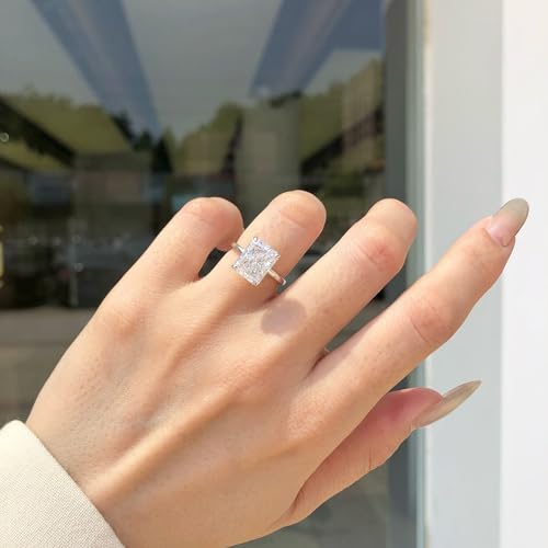 4CT Lab Grown Diamond Ring, Engagement Ring for Women, D Color VVS1 Radiant Cut Solitaire Promise Rings for Her, 18K White Yellow Gold Plated Wedding Band3