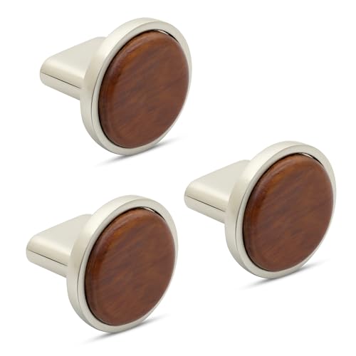 Image of Plantex Knobs for Drawer /Round Drawer Knobs /Knobs for Cabinets /Pull-Push Knobs for Kitchen /Bedroom Drawer - Pack of 3 (Small, Satin & Wood)