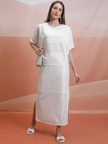 Image of Tokyo Talkies Women's Crochet Top | Extended Sleeves | Solid & Elegant Fashion | Tops for Woman | Women Tops | Stylish Top