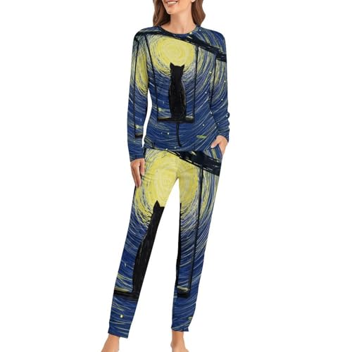 Pyjama femme Swing and Cat ensemble sleepwear t-shirt manches longues pantalon de nuit confortable