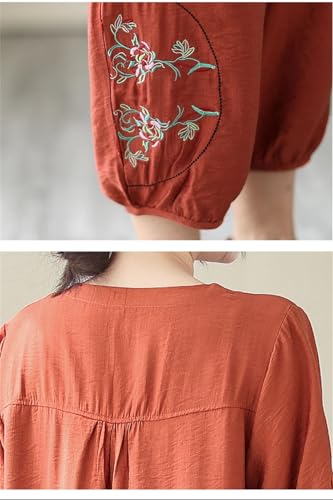 Women 2 Piece Sets Pant Suits Chinese Style Vintage Embroidery Shirt And Ankle-Length Pants4