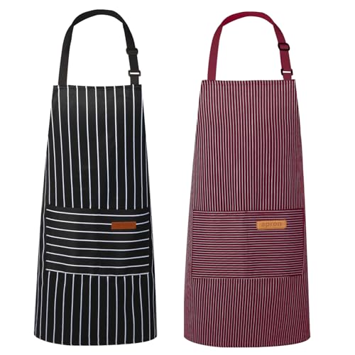 Image of VALOME 2 Pack Kitchen Aprons, Apron for Cooking with 2 Pockets, Unisex Adjustable Neck Strap Chef Aprons for Men Women