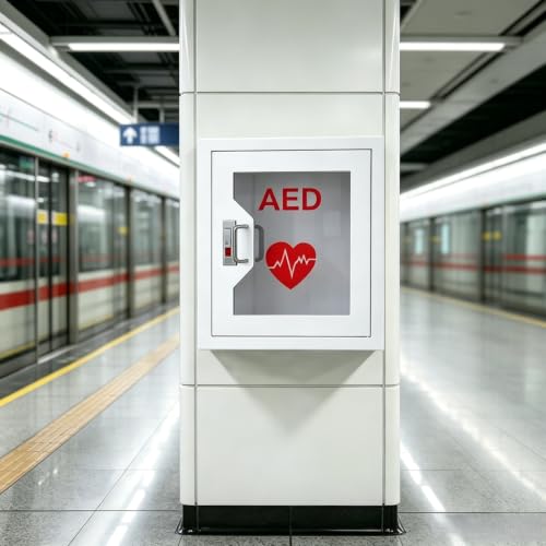 Image of AED Cabinet Wall Mount Storage Cabinet 14.2 x 7.1 x 15.7 Inches Industrial Grade Steel Metal Plate See Through Window Wall Mounted Fits Most Brands of AED Defibrillators