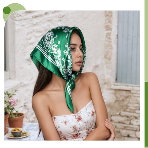 Seawhisper Premium Printed Satin Silk-Like Head Scarf for Women Square Hair Scarf Bandanas for Women 26 Inches 5