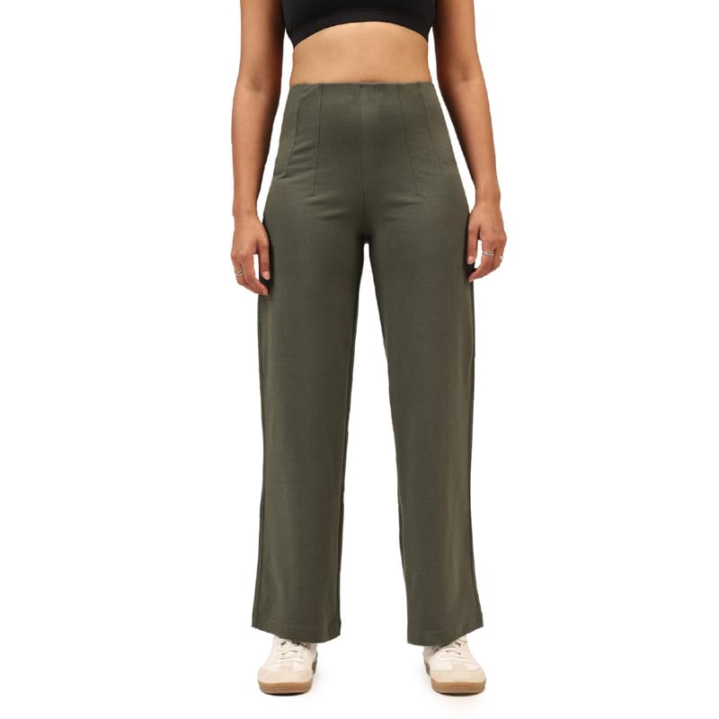 Image of BlissClub Womens Work-to-Wine Twill Wide Dart Pants Insanely Breathable Elasticated Waistband 2 Pockets Mock Fly | Wide Silhouette Stylish Pleats
