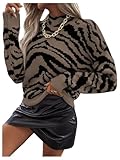 GORGLITTER Women's Zebra Print Sweater Mock Neck Long Sleeve Cozy Chunky Knitted Tiger Animal Pullover Fall Trendy 2025 Khaki Large