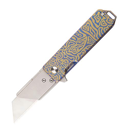 warhero Titanium alloy folding knife quick change blades pocket knife Cutting tools Outdoor gadget in need of a reliable EDC (BLUE)