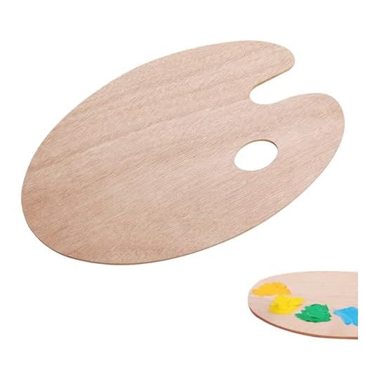 Paleta Pintura Madera, Paleta Pinturas Oleo de Pintor Ovalada de Mezcla Pastillas, Acuarela Paletas de Madera Tradicional con Agujero para Pulgar Óleo Acrílica Acuarel de Bricolaje Madera 30x20cm