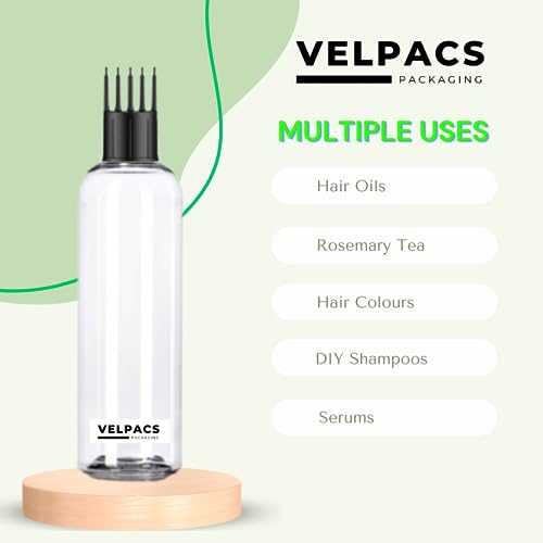 Image of Velpacs 200ml Empty Plastic Bottle for hair application (2 Mist Spray + 1 Applicator) Pack of 3 | Perfect For Rosemary Tea, Perfume, Rosewater, Travel Friendly