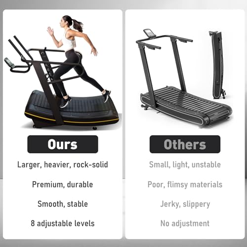 Image of Novastra 8-Level Resistance Curved Manual Treadmill, LCD Display Non-Electric Cardio Fitness Equipment, Anaerobic Running Machine for Home Gym Indoor Training and Workout