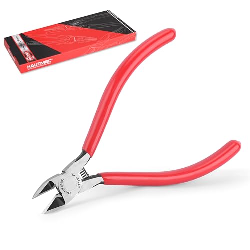 Image of HAUTMEC 5 inch Precise Small Flush Cutters of Engineer Wire Cutters Pliers Side Cutters with Location Pin for Fine Shearing, Perfect for Circuit Board Cutting, Electronic Components, HT0327