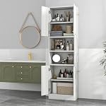 Tangkula 75" Tall Bathroom Storage Cabinet, Bathroom Floor Cabinet with 4 Doors & 2 Open Shelves, 4 Anti-toppling Devices, Freestanding Large Cabinet for Bathroom Living Room Kitchen (White Oak, 75"H) - Image 2