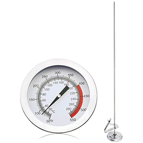 KT THERMO Fry Thermometer mit 5 cm Zifferblatt, sofort ablesbar, Edelstahl, mit Clip, 30,5 cm Langer Stiel 2-Inch Dial weiß Cover