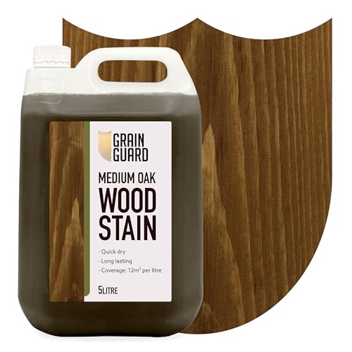 GRAIN GUARD Wood Stain Water Based | Medium Oak | 5L | Interior Furniture Stain | Light & Dark Stains | Eco-Friendly & Non-Toxic Wood Dye | Easy Application | Quick Dry & Low Odour