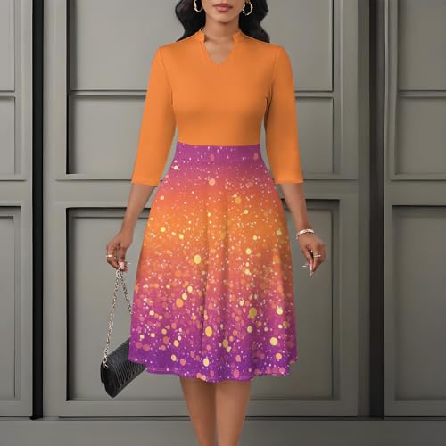 Image of PinkPatty Women's Casual A-line Midi Dresses 3 /4 Sleeve V Neck Fit and Flare Dress with Pockets