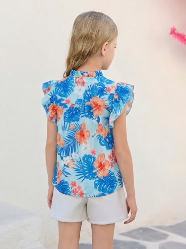 Image of Haloumoning Girls Ruffle Short Sleeve Floral Chiffon Blouses Kids Summer Shirts Tops 5-14 Years
