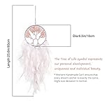 Pretty Jolly Double Tree of Life Dream Catcher Wall Decor with Healing Crystal Stone Handmade White Light Pink Feather Dream Catchers Decoration Wall Hanging Bedroom Wedding Party Blessing Gift-25.6" - Image 2
