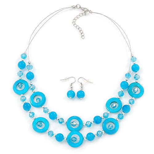Collar y pendientes de gota de cristal con concha azul claro antipesadez 46 cm