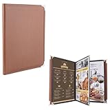 FINGERINSPIRE 2 Packung Menükartenhüllen 253x325mm Kokosnussbraunes PU Leder Inklusive 4 Seite 8 Anzeigen transparenter PVC Schutzhüllen Geeignet Für Restaurantmenüs Und Programme In Hotels