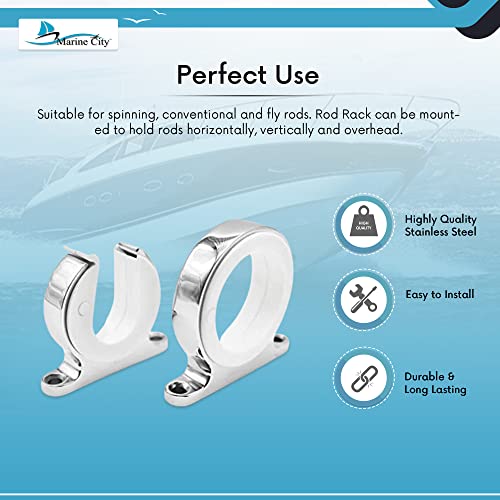 Marine City Aluminum Strong Durable Bright Silver Smooth Polished Fishing Rod Storage Hanger Rack Holder For Boats – Ships – Vans – Cars – Marines – Hardware Accessories (1 Set) #TOP3