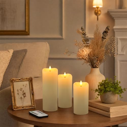 Image of Enpornk 24-Pack Flameless Candles Battery Operated Candles Pillar LED Candles with 10-Key Remote and Cycling 24 Hours Timer for Home Decor(Ivory 4 inch 5 inch 6 inch)