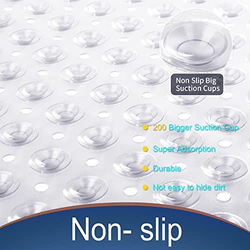 Yimobra Original Bath Tub Shower Mat Extra Long 16 X 40 Inches, Non-Slip With Drain Holes, Suction Cups, Machine Washable, Phthalate Free, Latex Free, Bpa Free, Bathroom Mats Clear #TOP1