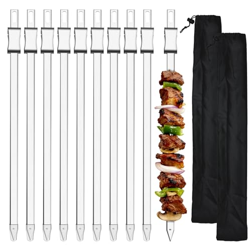 10 Pack Grilling Skewers Heavy Duty, 20" Flat Metal Sticks