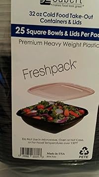 Sabert 25 Pack Cold Food Takeout Containers and Lids 32 Oz Heavy Weight