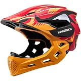 Kinder-Fahrradhelm, Integralhelm, Radfahren, Roller, Schutz, Multisportarten für Kleinkinder, Kinder, mit abnehmbarem Kinnschutz, ab 5 Jahren, Jungen und Mädchen (Rot Orange, S)