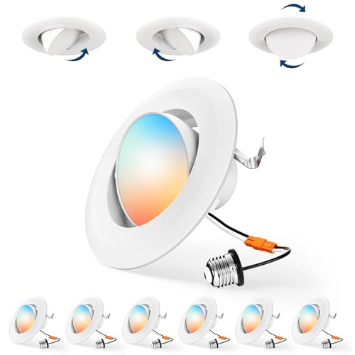 Amico 6 Pack 4 Inch Retrofit Eyeball Gimbal Can Lights Adjustable Eyeball Directional 5CCT LED Recessed Lights Dimmable 2700K/3000K/3500K/4000K/5000K Selectable 7W 650LM ETL&FCC