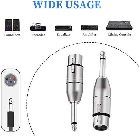 Tisino XLR to Jack Mono Adapter, Unbalanced Female XLR to Quarter Inch 6.35mm TS Male Adapters - 2 Pack