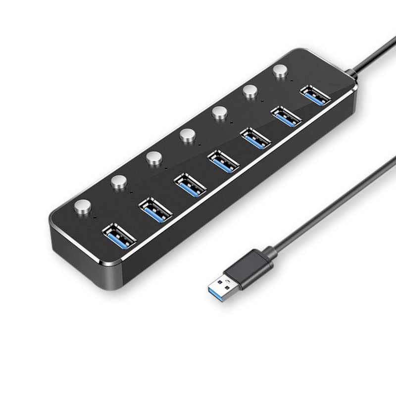 Hub USB 3.0 multiprise 7 trous à commutateurs individuels max 5V 1-2A