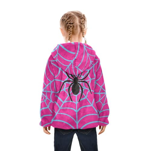 CaTaKu Toddler Fleece Jackets for Girls Boys Pink Spider Web Coats Zip Up Kids Fall Winter Outerwear Hoodie 5t4